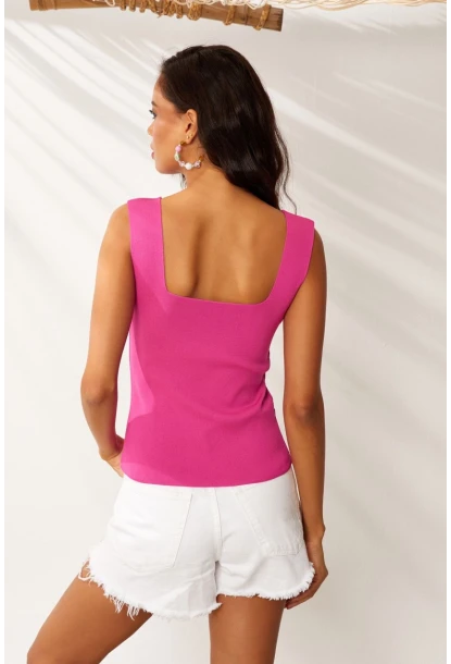 Kadın Pembe Kare Yaka Triko Bluz YV80