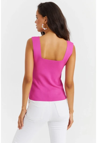 Kadın Pembe Kare Yaka Triko Bluz YV87