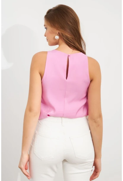 Kadın Pembe Kolsuz Balon Bluz SAN101