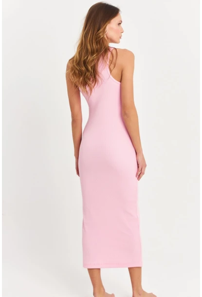 Kadın Pembe Kolsuz Kaşkorse Midi Elbise EY3049