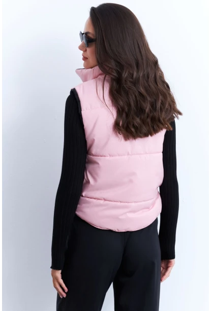 Kadın Pembe-Siyah Çift Taraflı Şişme Kısa Yelek MX12