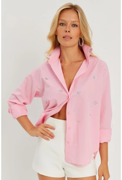 Kadın Pembe Taşlı Gömlek SF2550