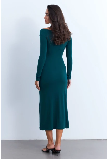 Kadın Petrol Kayık Yaka Maxi Yılbaşı Elbise HOR03