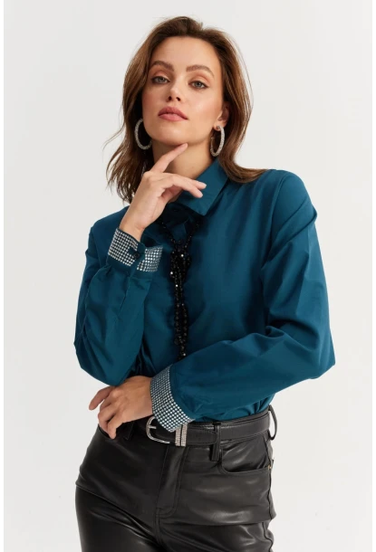 Kadın Petrol Manşeti Taşlı Gömlek ZER415