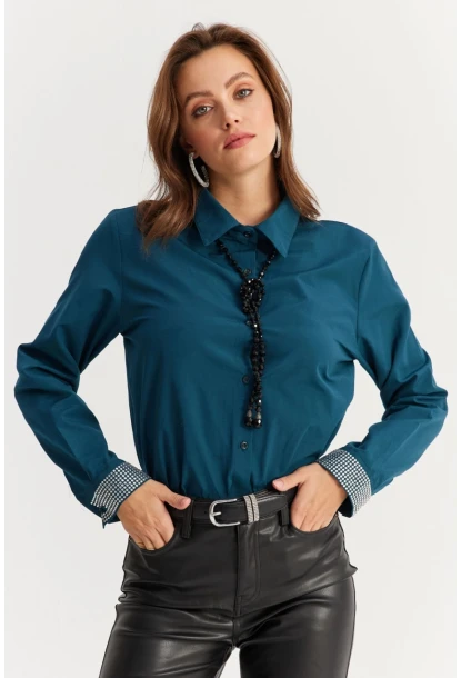 Kadın Petrol Manşeti Taşlı Gömlek ZER415