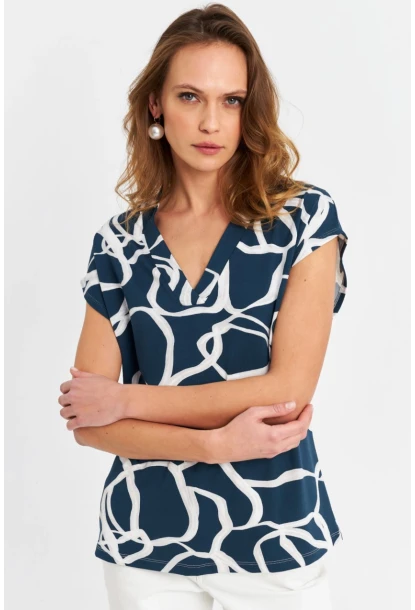 Kadın Petrol V Yaka Salaş Bluz MLPP643
