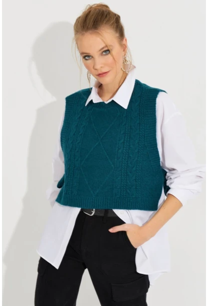 Kadın Petrol Yanları Bağlamalı Süveter YV210