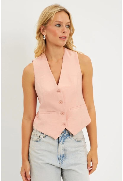 Kadın Pudra Keten Astarlı Yelek TW60046