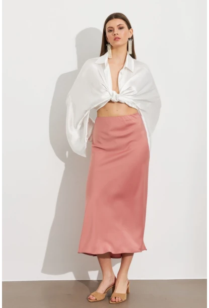 Kadın Pudra Saten Çan Etek SE20