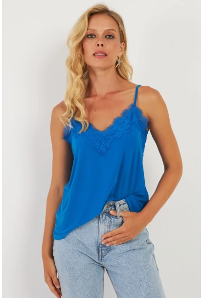 Kadın Saks Dantel Detaylı Atlet AYD265