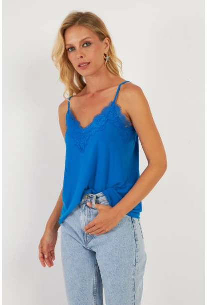 Kadın Saks Dantel Detaylı Atlet AYD265