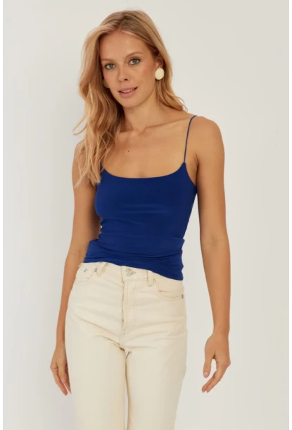 Kadın Saks İp Askılı Bluz GÇ154