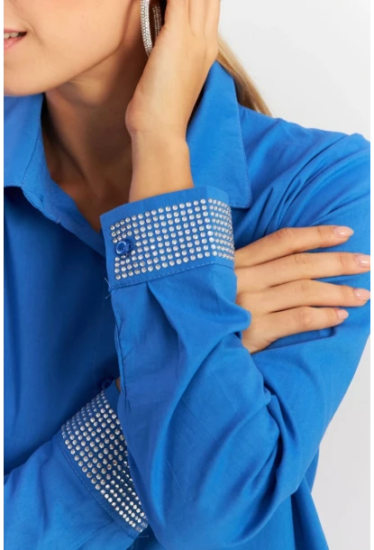 Kadın Saks Manşeti Taşlı Gömlek MZER415