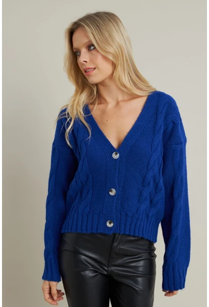 Kadın Saks Saç Örgülü Hırka YV295