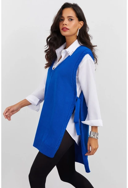 Kadın Saks Triko Süveter YV103