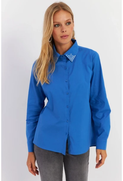 Kadın Saks Yakası Taşlı Gömlek ZER413