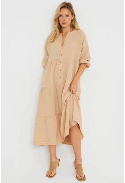 Kadın Salaş Midi Elbise Camel Q982