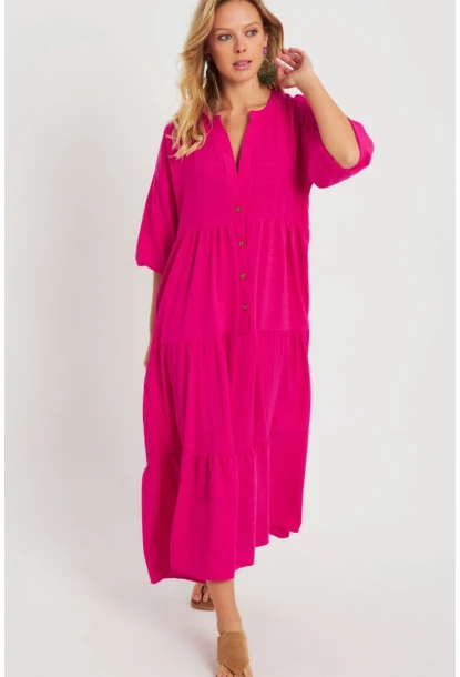 Kadın Salaş Midi Elbise Fuşya Q982