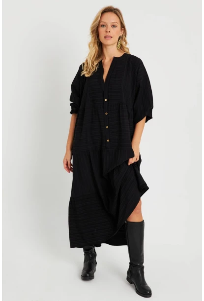 Kadın Salaş Midi Elbise Siyah Q982