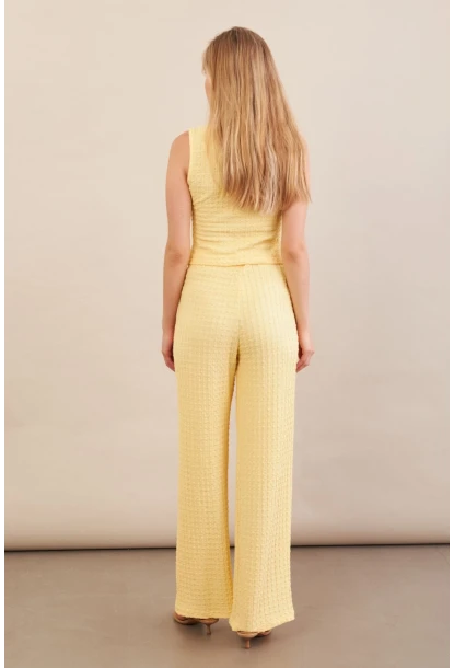 Kadın Sarı Gofre Yelek Pantalon Takım FLU330
