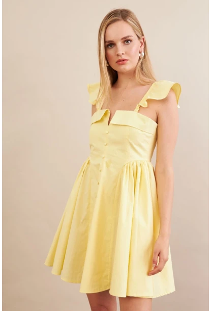 Kadın Sarı Midi Dokuma Elbise PSG1010