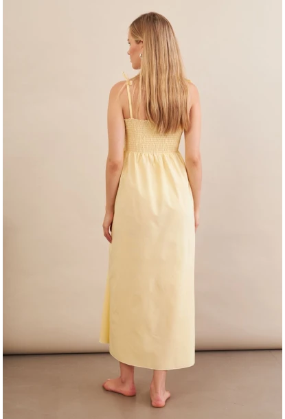 Kadın Sarı Straplez Çizgili Plaj Elbisesi