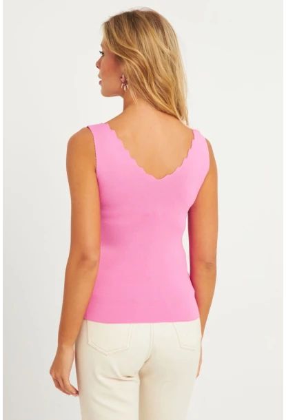 Kadın Şeker Pembe Merdiven Yaka Triko Bluz YV83