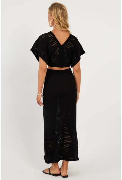 Kadın Siyah Alt Üst Triko Etek Takım KZ3233