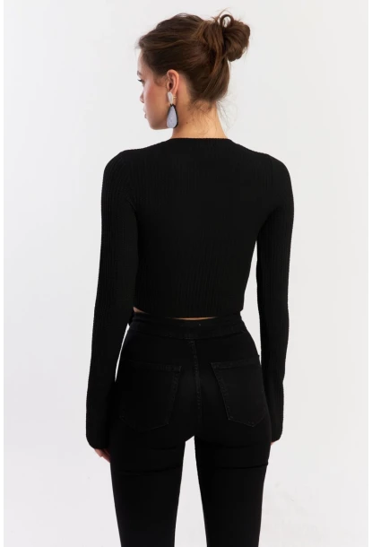 Kadın Siyah Asimetrik Bluz CG384