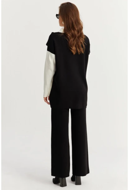 Kadın Siyah Atkılı Triko Hırka Alt Üst Takım NUV20