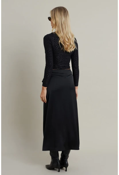 Kadın Siyah Bağlama Detaylı Anvelop Midi Etek CAR1100