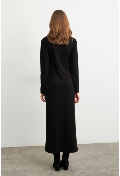 Kadın Siyah Bağlama Detaylı Midi Sweat Elbise MHOL100