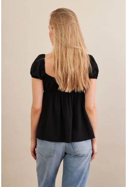Kadın Siyah Bağlamalı Rustik Bluz ZH128