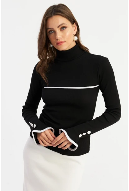 Kadın Siyah Balıkçı Kaşkorse Bluz EY2949