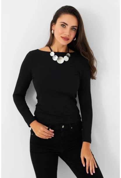 Kadın Siyah Basic Bluz RX449