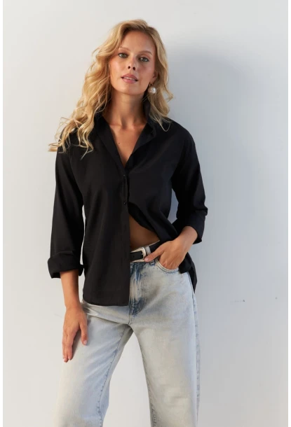 Kadın Siyah Basic Gömlek HNT02