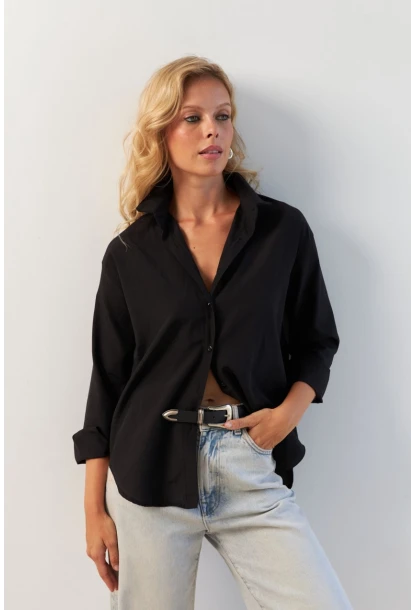 Kadın Siyah Basic Gömlek HNT02