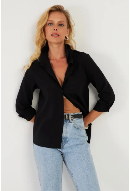Kadın Siyah Basic Gömlek ZER411