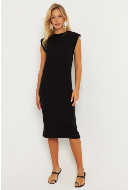 Kadın Siyah Basic Midi Elbise DMR279