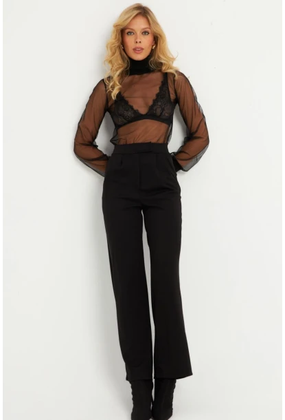 Kadın Siyah Beli Cırtlı Pantolon ELT3455