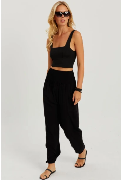 Kadın Siyah Beli Gipeli Şalvar Pantolon ÖM404