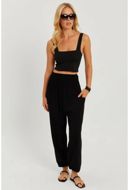 Kadın Siyah Beli Gipeli Şalvar Pantolon ÖM404