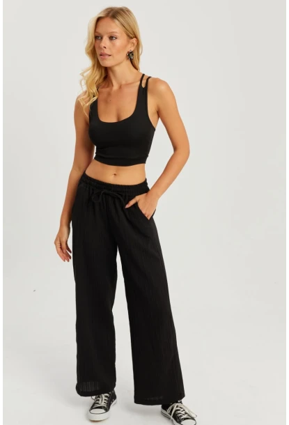 Kadın Siyah Beli Lastikli Bürümcük Pantolon ZER405