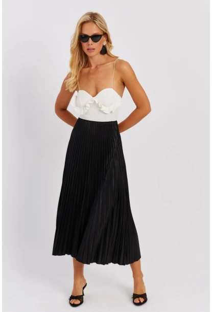 Kadın Siyah Beli Lastikli Pilise Etek OW145