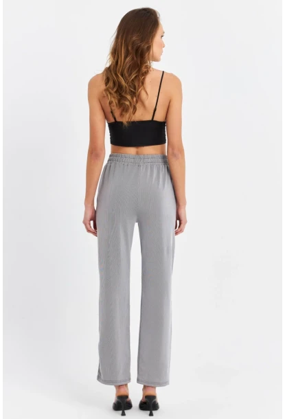 Kadın Siyah-Beyaz Beli Lastikli Çizgili Pantolon SE11