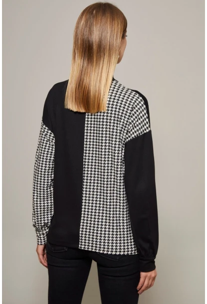 Kadın Siyah-Beyaz Yarım Balıkçı Kazayağı Desen Bluz Yİ2037