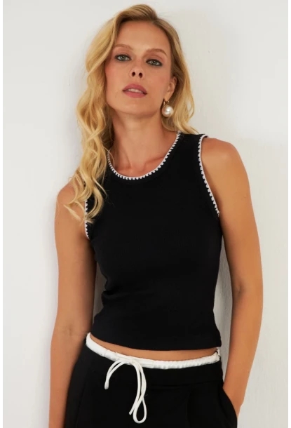 Kadın Siyah Biyeli Kaşkorse Bluz XL2023