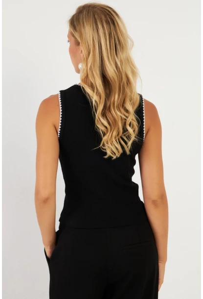 Kadın Siyah Biyeli Kaşkorse Bluz XL2023