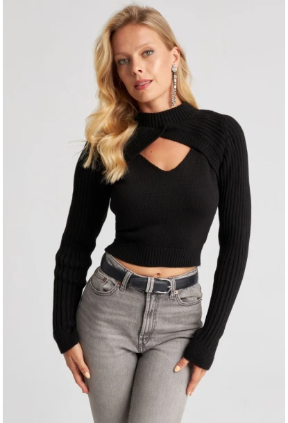 Kadın Siyah Bolerolu Triko Takım YZ524