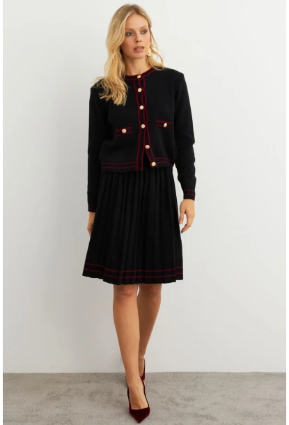 Kadın Siyah-Bordo Triko Ceket Takım SF2557